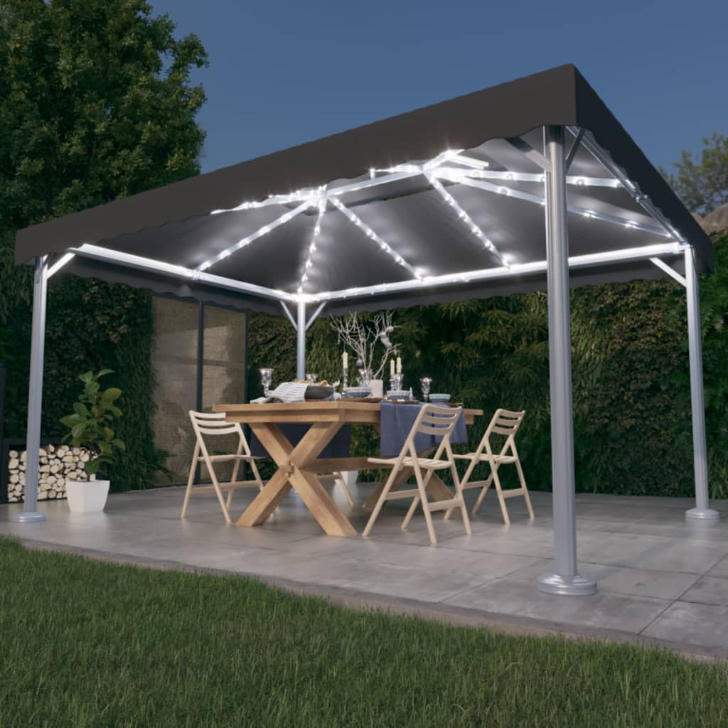 vidaXL Altana ze sznurem lampek LED, 400x300 cm, antracyt, aluminium