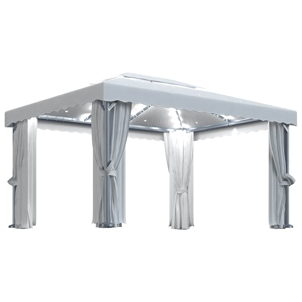 vidaXL Altana z zasłonami i sznurem lampek LED, 4x3 m, kremowa