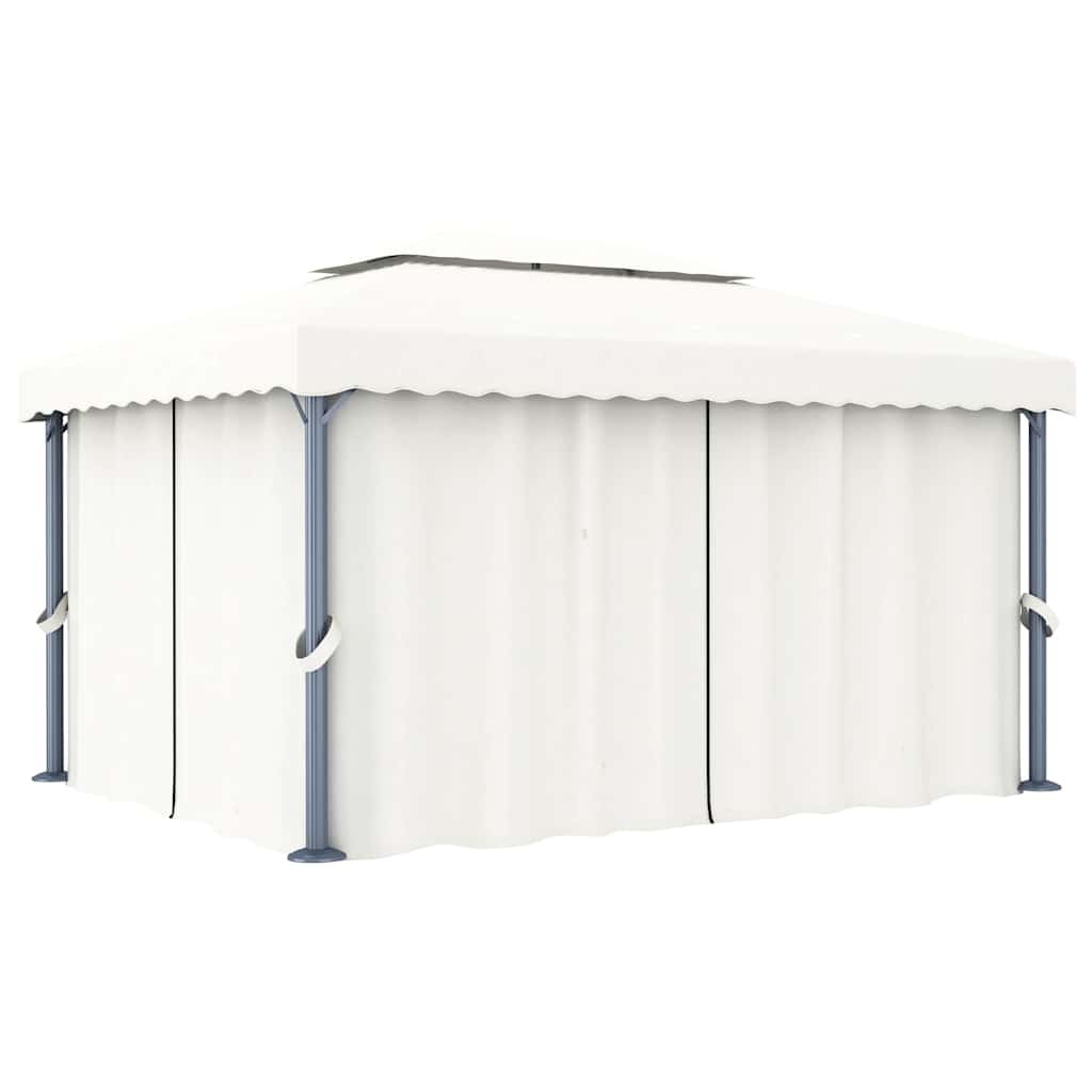 vidaXL Altana z zasłonami i sznurem lampek LED, 4x3 m, kremowa