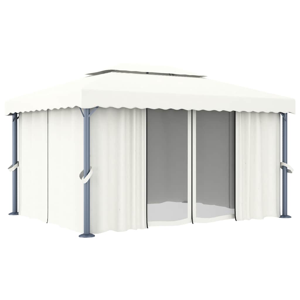 vidaXL Altana z zasłonami i sznurem lampek LED, 4x3 m, kremowa