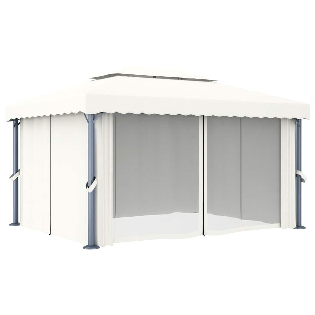 vidaXL Altana z zasłonami i sznurem lampek LED, 4x3 m, kremowa