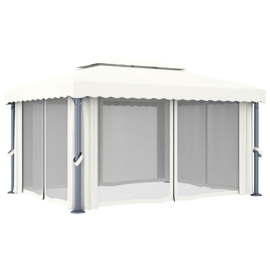 vidaXL Altana z zasłonami i sznurem lampek LED, 4x3 m, kremowa