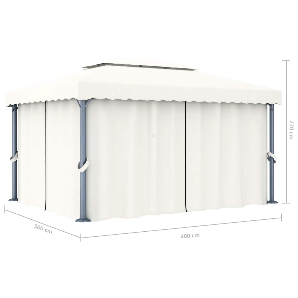 vidaXL Altana z zasłonami i sznurem lampek LED, 4x3 m, kremowa