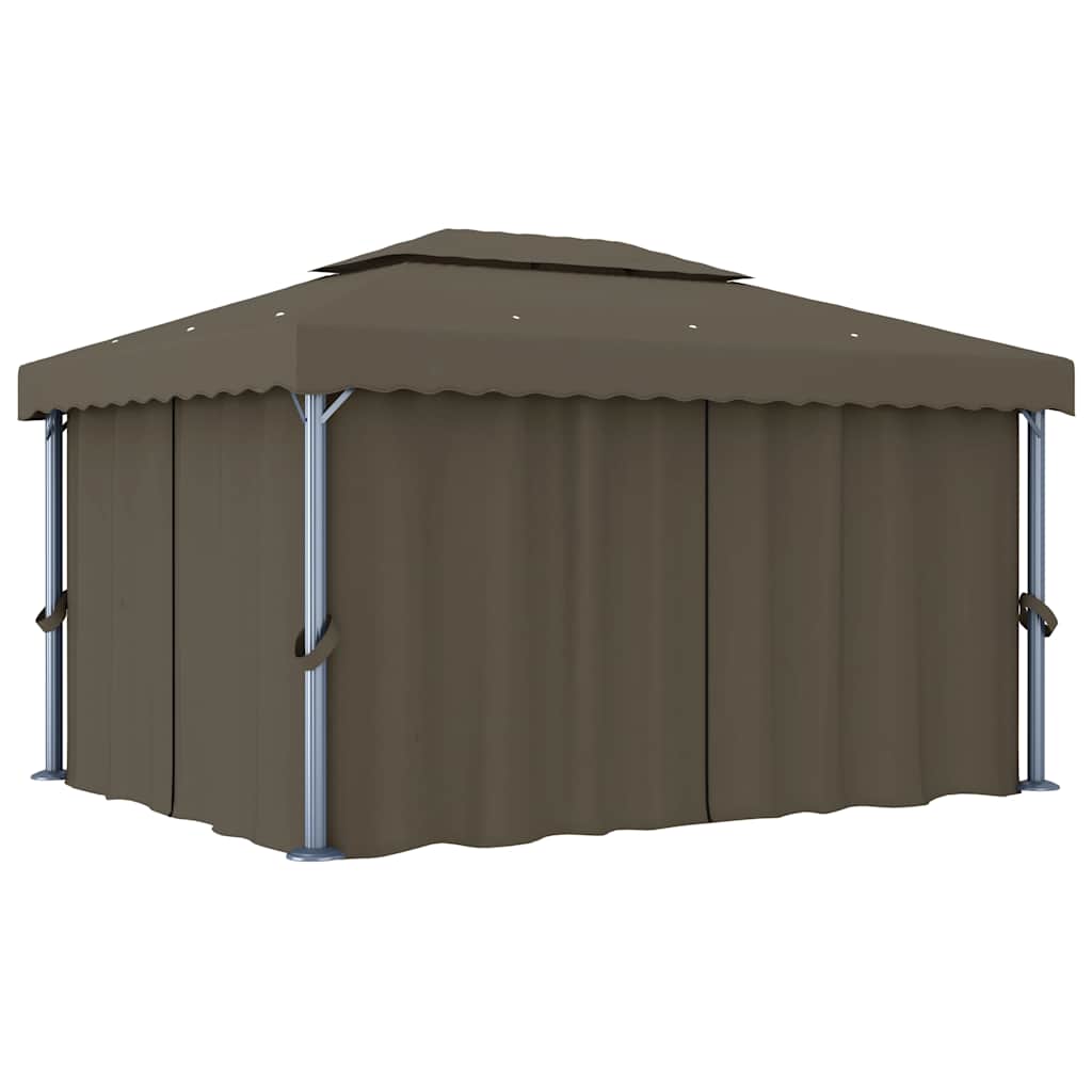 vidaXL Altana z zasłonami i lampkami LED, 4x3 m, kolor taupe