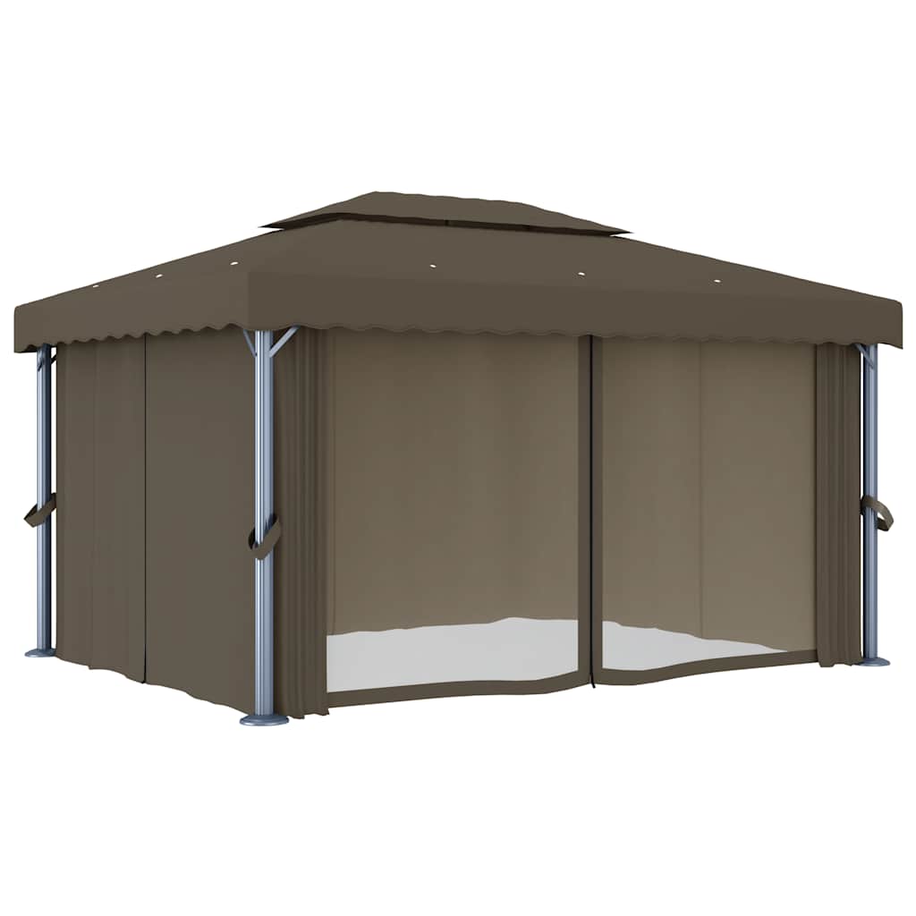 vidaXL Altana z zasłonami i lampkami LED, 4x3 m, kolor taupe