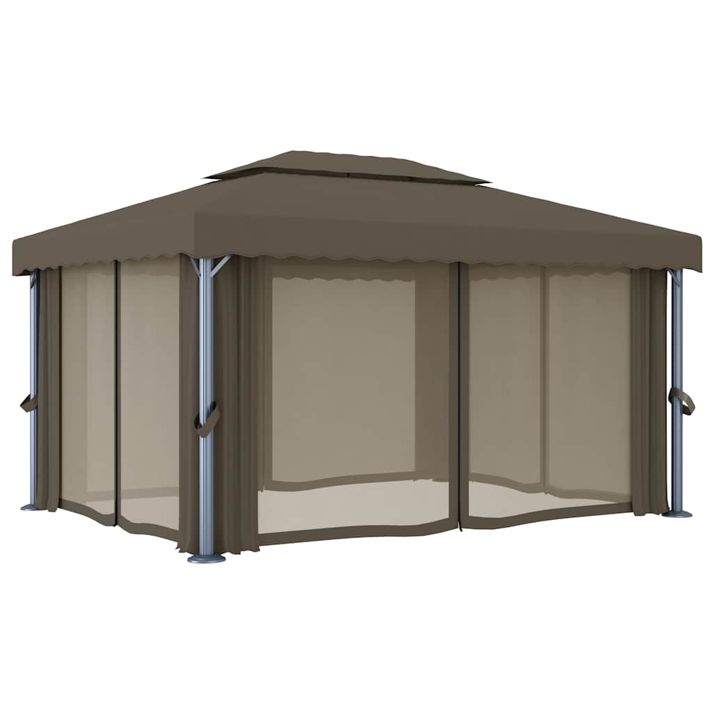 vidaXL Altana z zasłonami i lampkami LED, 4x3 m, kolor taupe