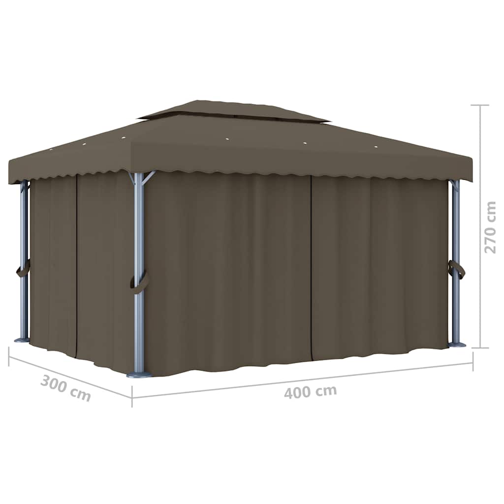 vidaXL Altana z zasłonami i lampkami LED, 4x3 m, kolor taupe