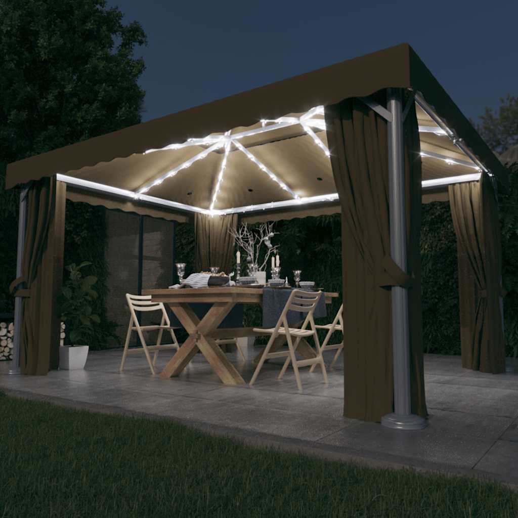 vidaXL Altana z zasłonami i lampkami LED, 4x3 m, kolor taupe