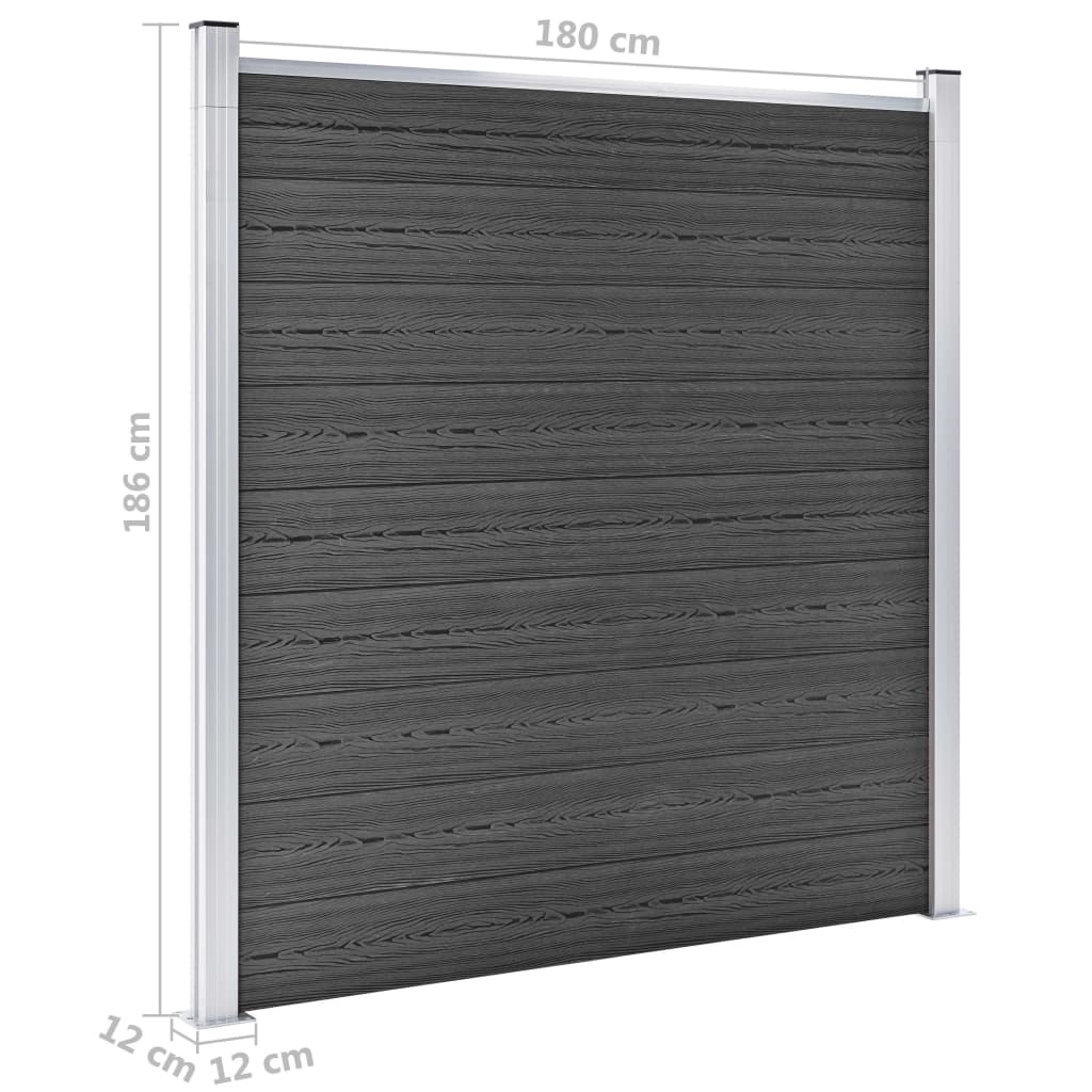 vidaXL Zestaw ogrodzeniowy z WPC, 353x186 cm, czarny