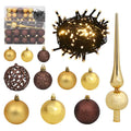 vidaXL 120-cz. zestaw bombek na choinkę z czubkiem 300 LED złoto/brąz