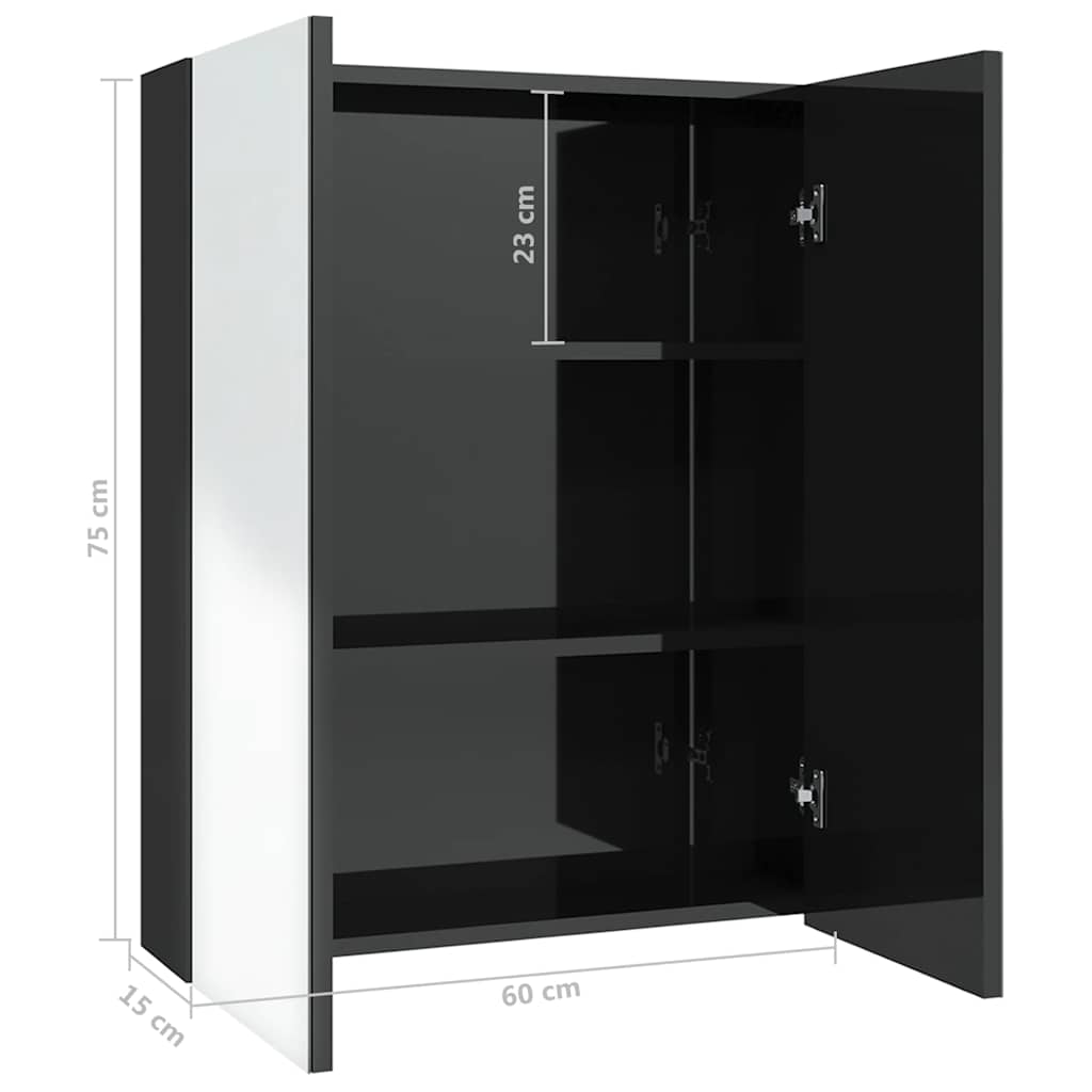vidaXL Szafka łazienkowa z lustrem 60x15x75 cm, MDF, czerń z połyskiem