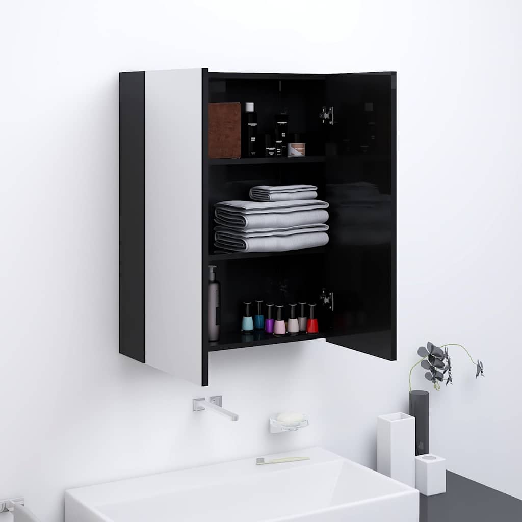 vidaXL Szafka łazienkowa z lustrem 60x15x75 cm, MDF, czerń z połyskiem