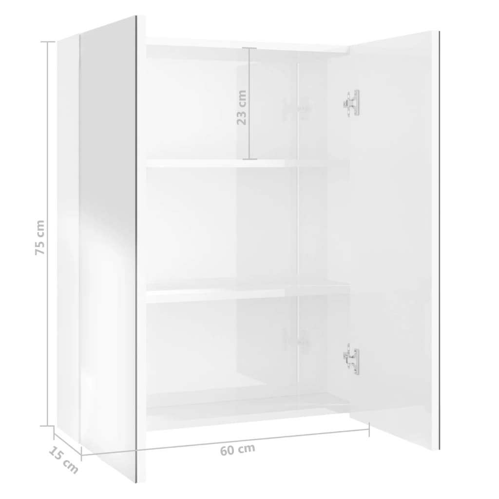 vidaXL Szafka łazienkowa z lustrem, 60x15x75 cm, MDF, biel z połyskiem