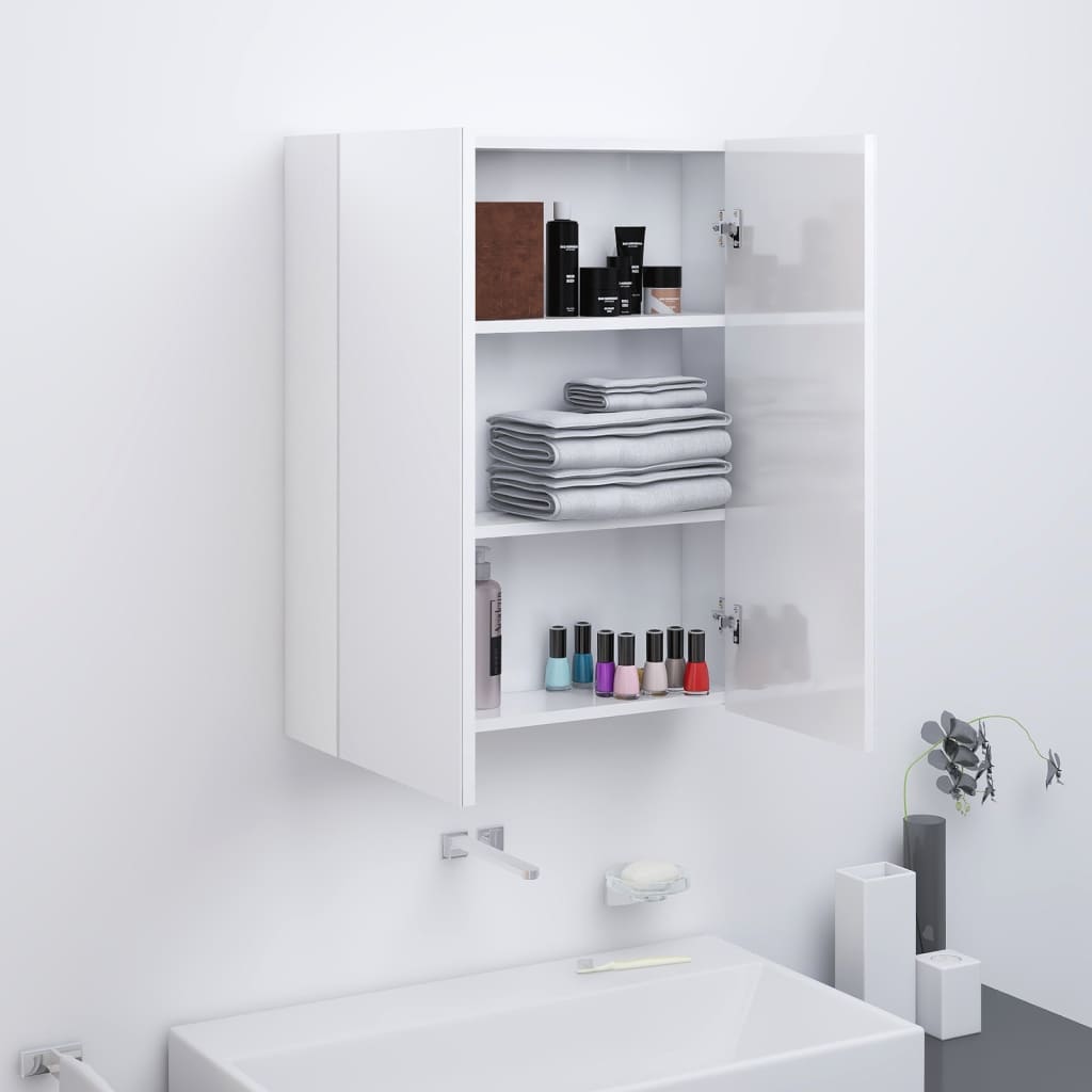vidaXL Szafka łazienkowa z lustrem, 60x15x75 cm, MDF, biel z połyskiem