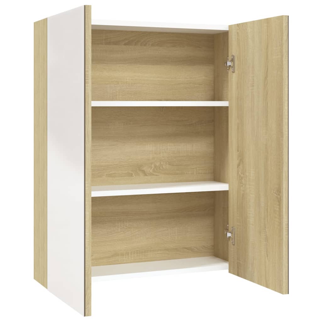 vidaXL Szafka łazienkowa z lustrem, 60x15x75 cm, MDF, biel i dąb