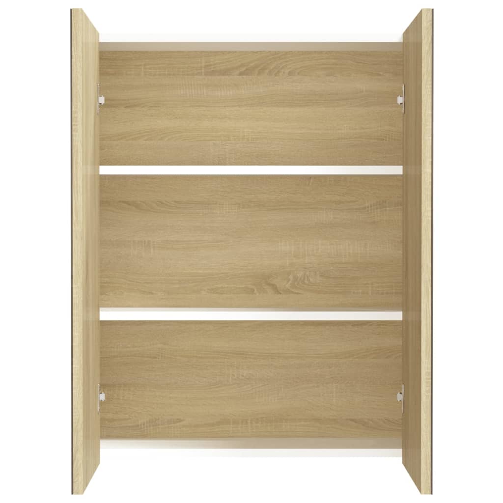 vidaXL Szafka łazienkowa z lustrem, 60x15x75 cm, MDF, biel i dąb