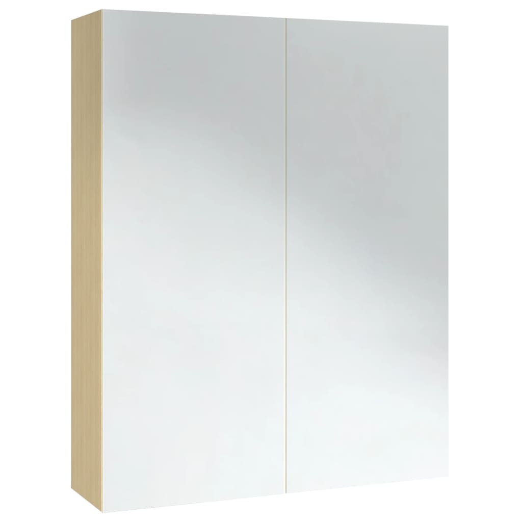 vidaXL Szafka łazienkowa z lustrem, 60x15x75 cm, MDF, biel i dąb