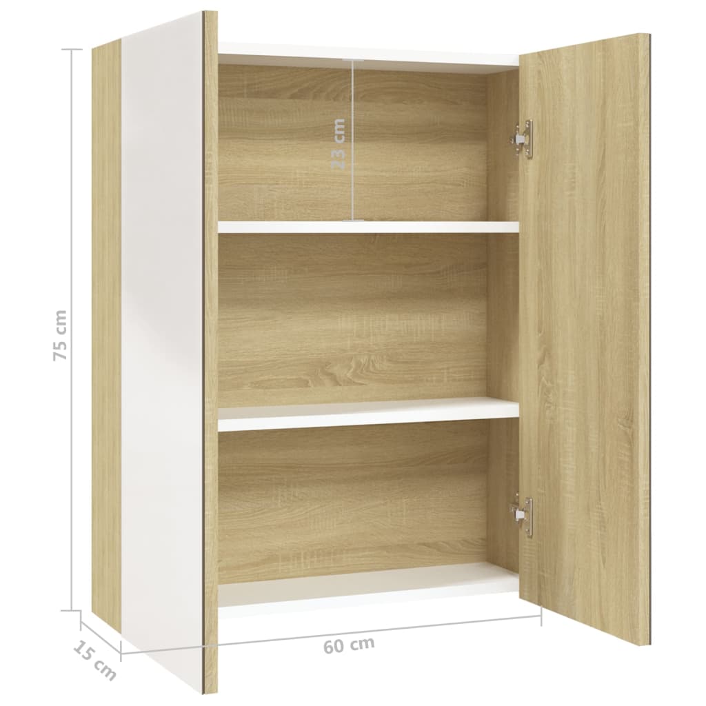 vidaXL Szafka łazienkowa z lustrem, 60x15x75 cm, MDF, biel i dąb