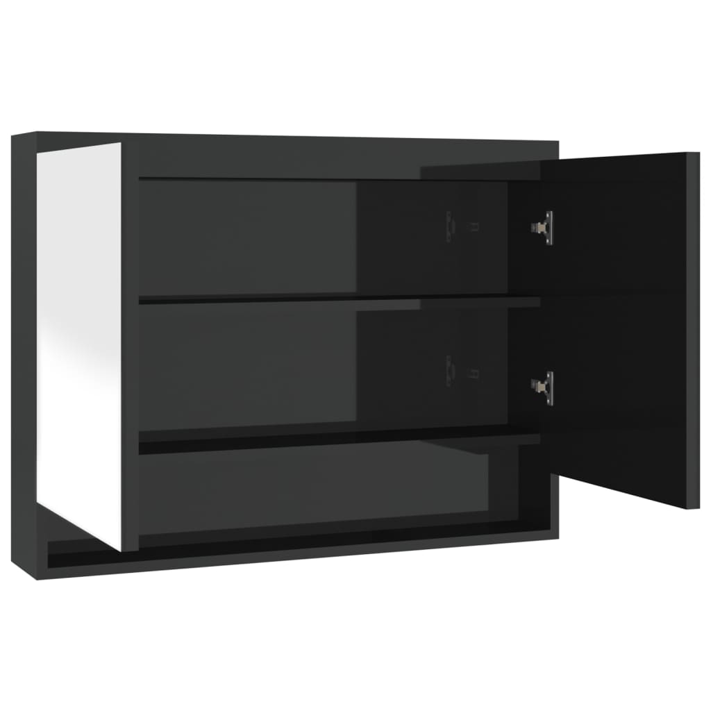 vidaXL Szafka łazienkowa z lustrem 80x15x60 cm, MDF, czerń z połyskiem