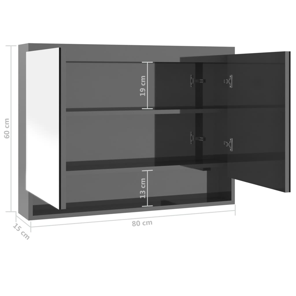 vidaXL Szafka łazienkowa z lustrem, 80x15x60 cm, MDF, szara