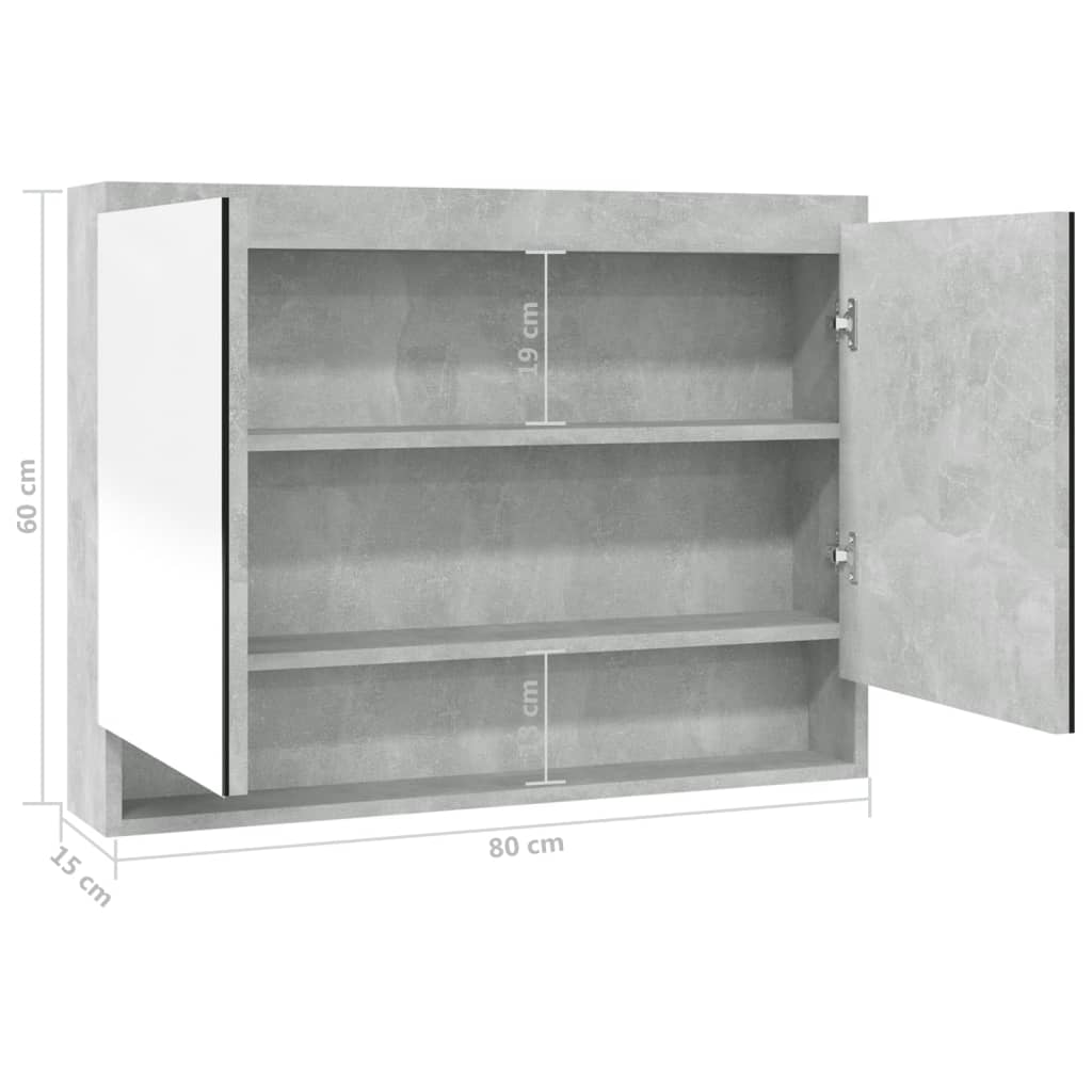 vidaXL Szafka łazienkowa z lustrem, 80x15x60 cm, MDF, szarość betonu