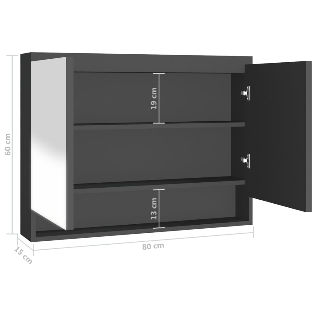 vidaXL Szafka łazienkowa z lustrem, 80x15x60 cm, MDF, antracytowa