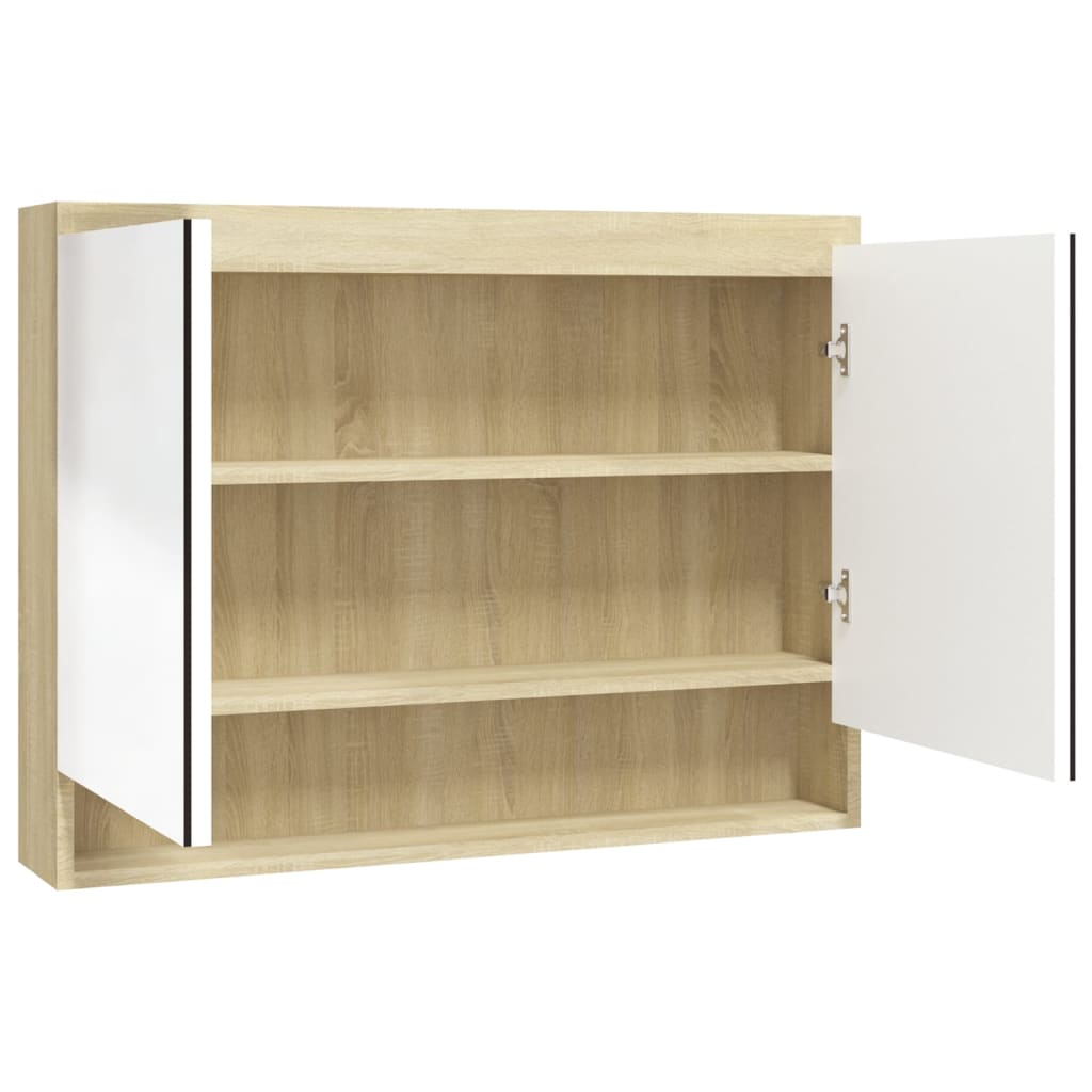 vidaXL Szafka łazienkowa z lustrem, 80x15x60 cm, MDF, biel i dąb