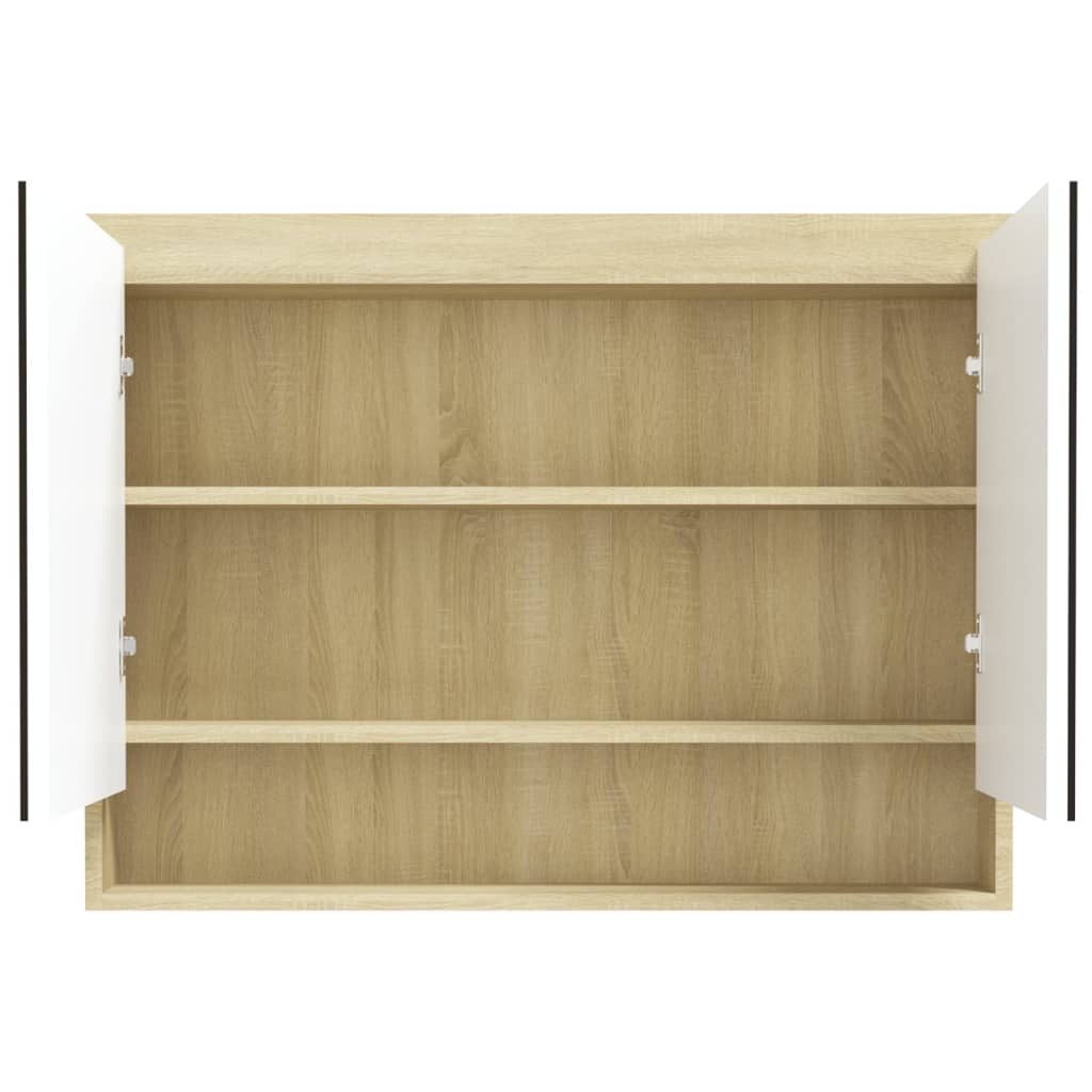 vidaXL Szafka łazienkowa z lustrem, 80x15x60 cm, MDF, biel i dąb