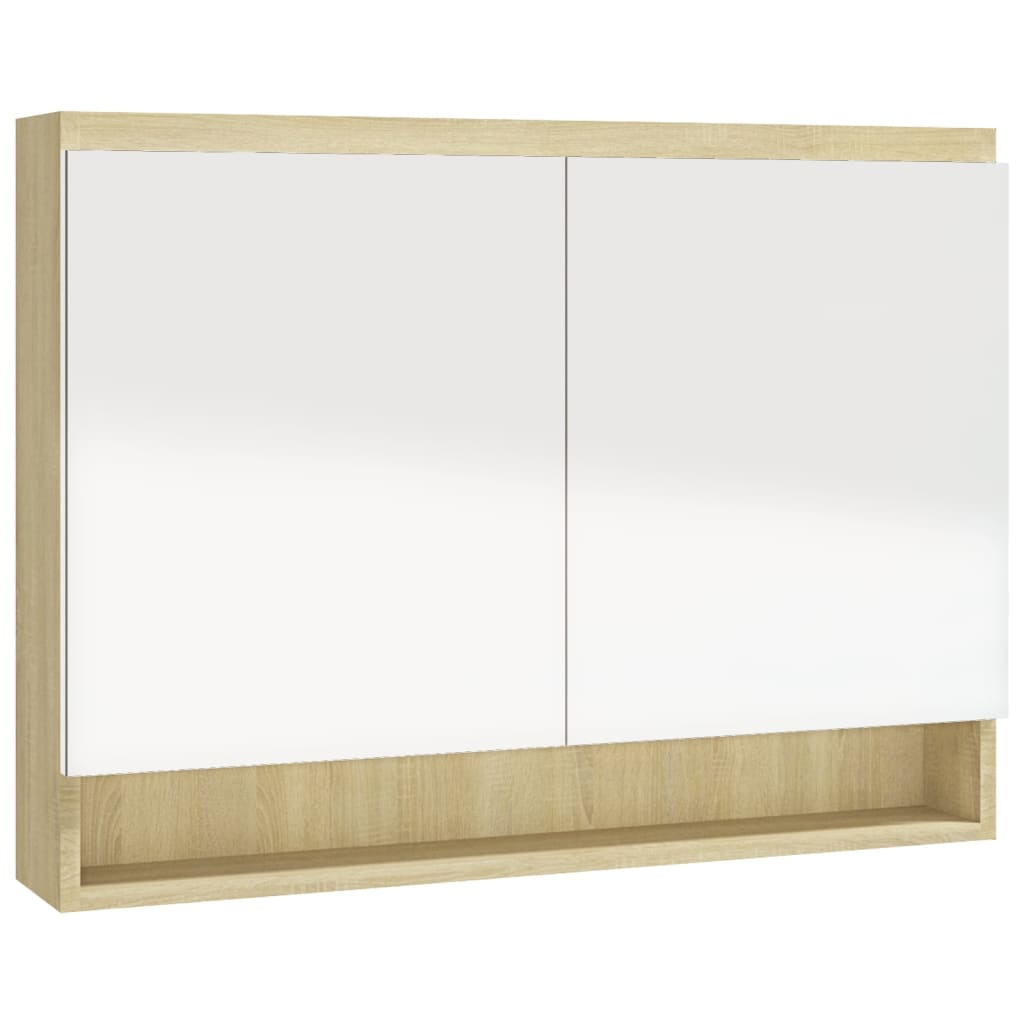 vidaXL Szafka łazienkowa z lustrem, 80x15x60 cm, MDF, biel i dąb