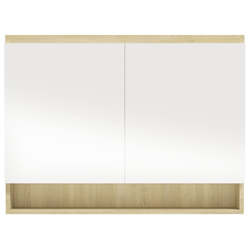 vidaXL Szafka łazienkowa z lustrem, 80x15x60 cm, MDF, biel i dąb