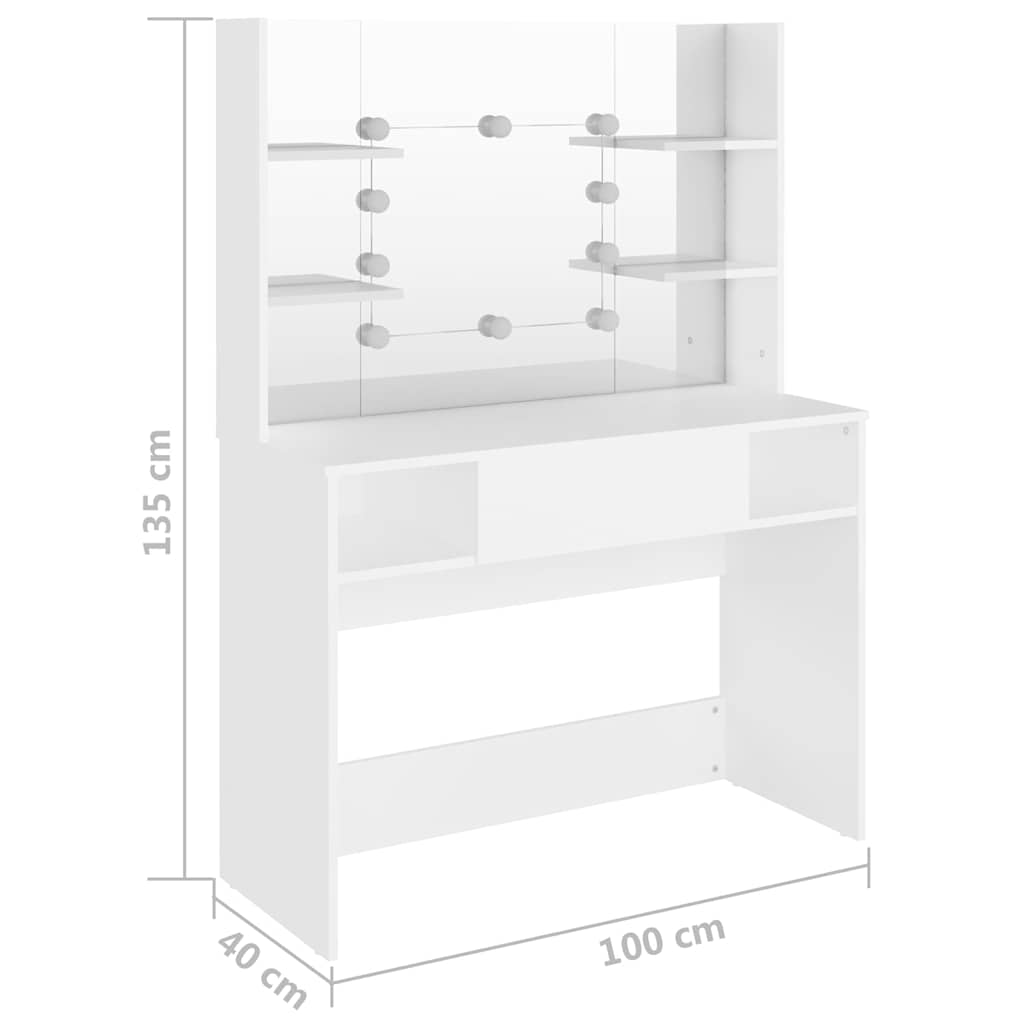 vidaXL Stolik do makijażu z oświetleniem LED 100x40x135 cm, MDF, biały