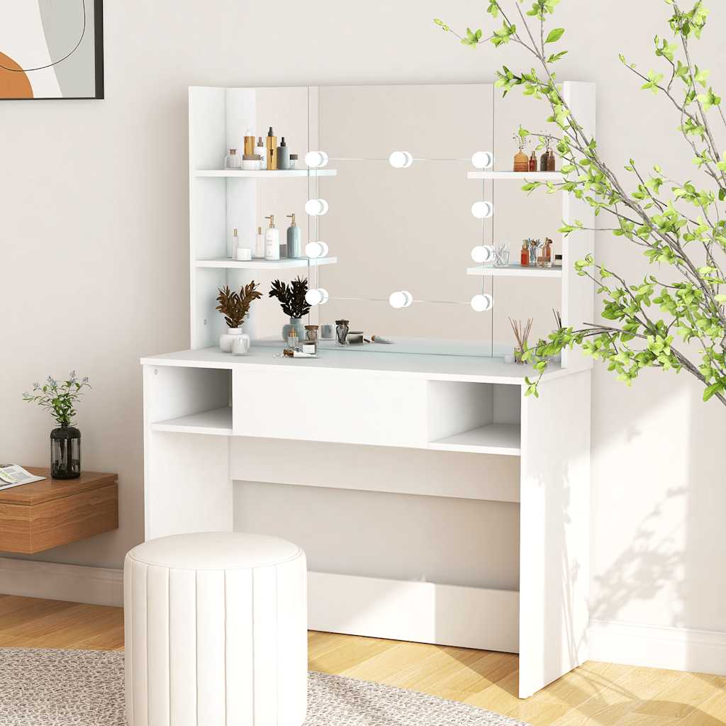 vidaXL Stolik do makijażu z oświetleniem LED 100x40x135 cm, MDF, biały