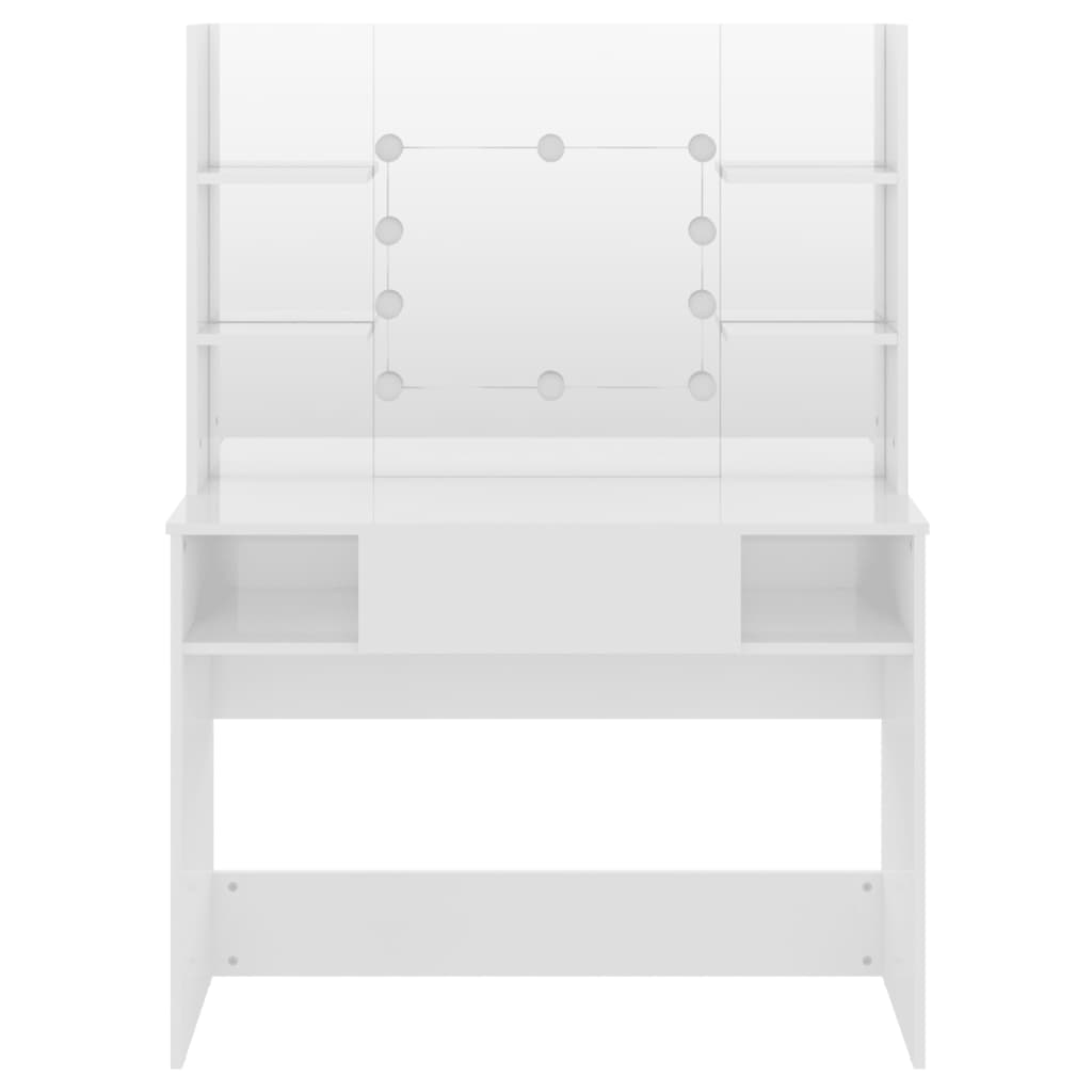 vidaXL Stolik do makijażu z LED, 100x40x135 cm, MDF, lśniący biały