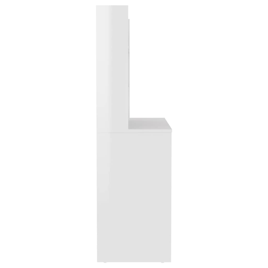 vidaXL Stolik do makijażu z LED, 100x40x135 cm, MDF, lśniący biały