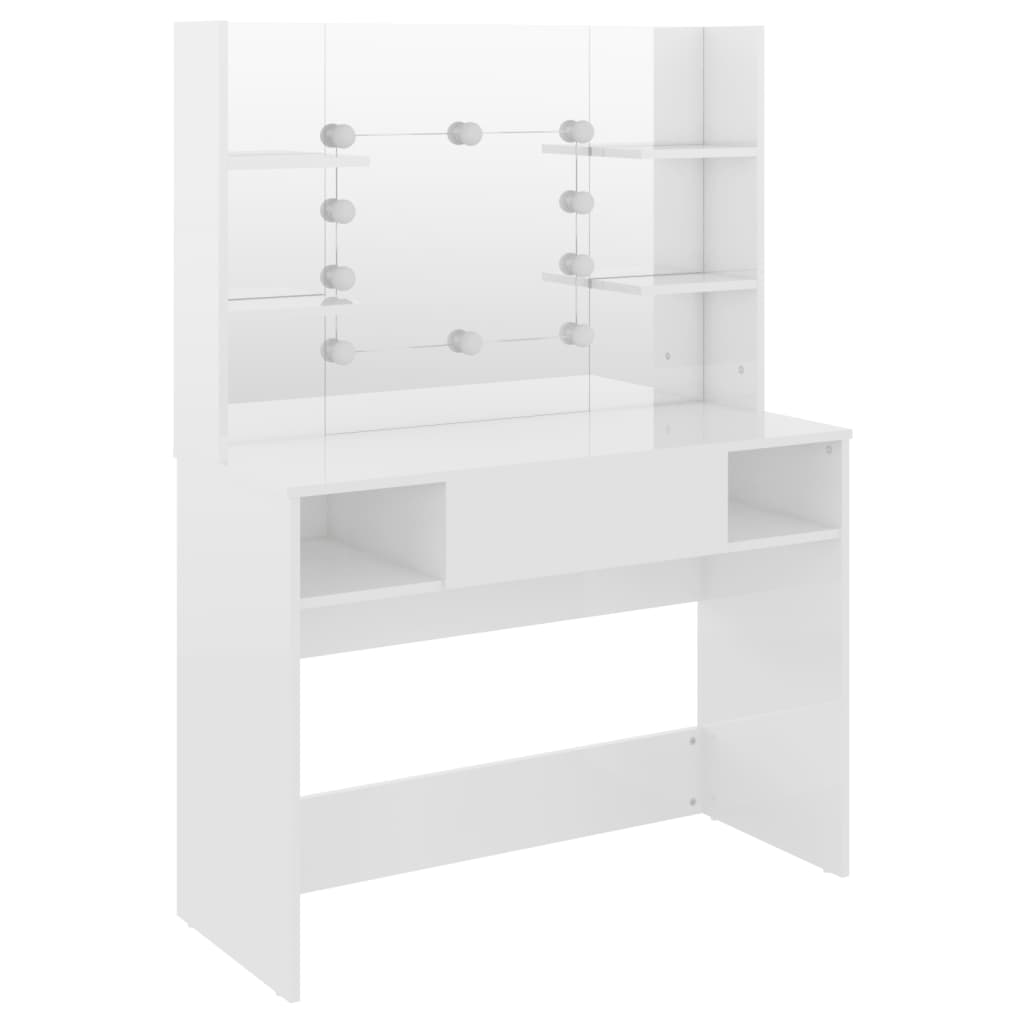 vidaXL Stolik do makijażu z LED, 100x40x135 cm, MDF, lśniący biały