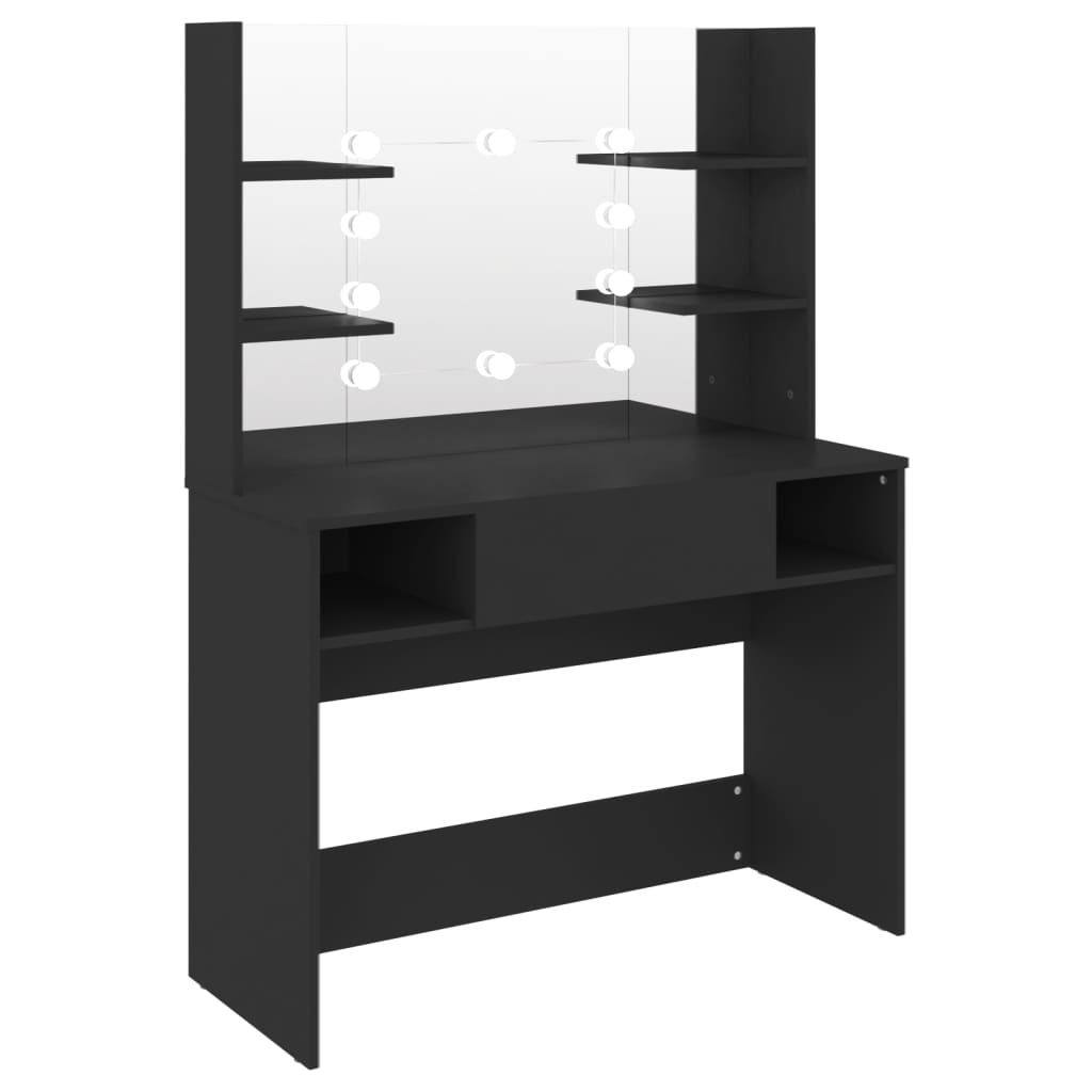 vidaXL Stolik do makijażu z LED 100x40x135 cm, MDF, czarny