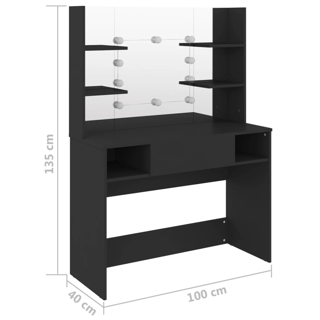 vidaXL Stolik do makijażu z LED 100x40x135 cm, MDF, czarny