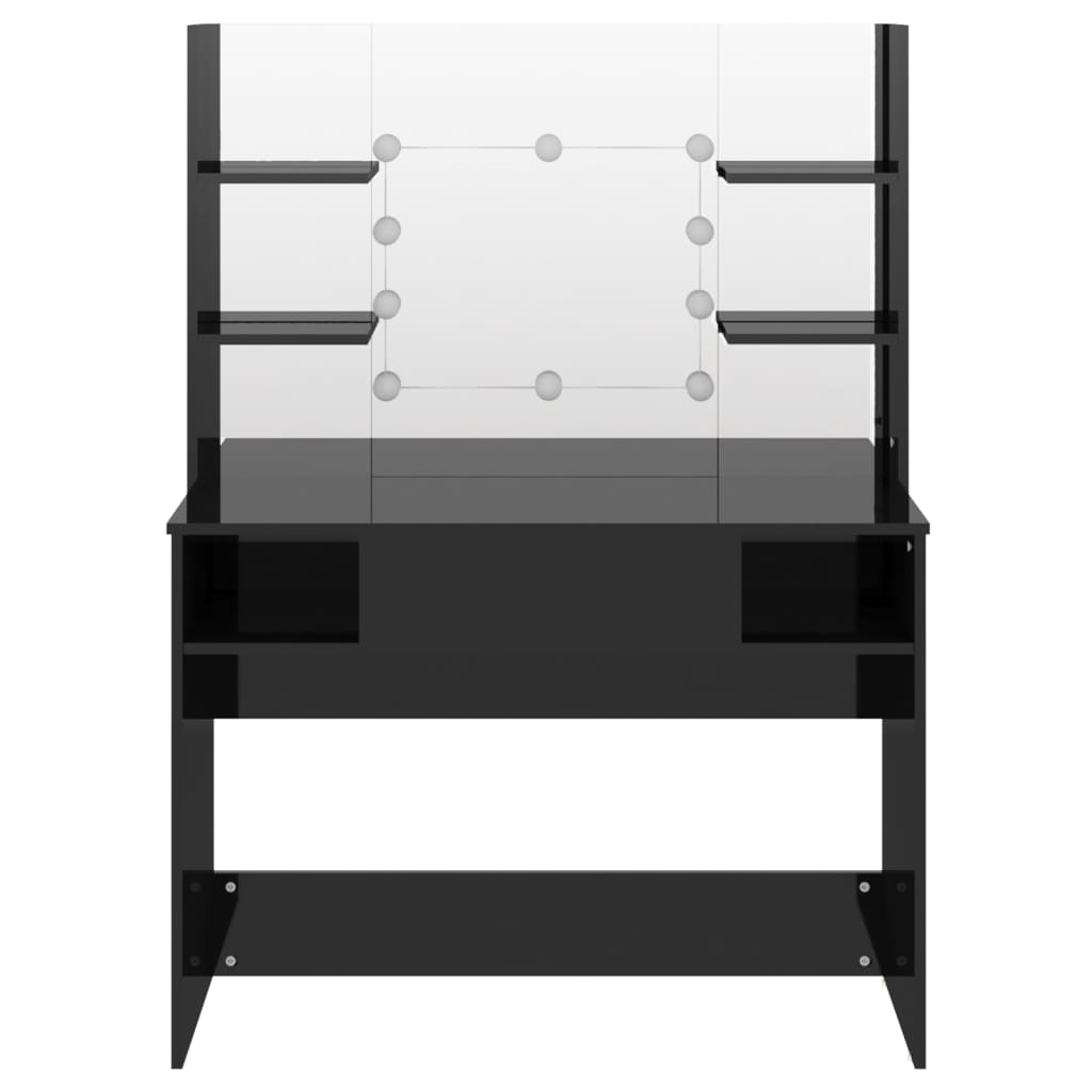 vidaXL Stolik do makijażu z LED, 100x40x135 cm, MDF, lśniący czarny