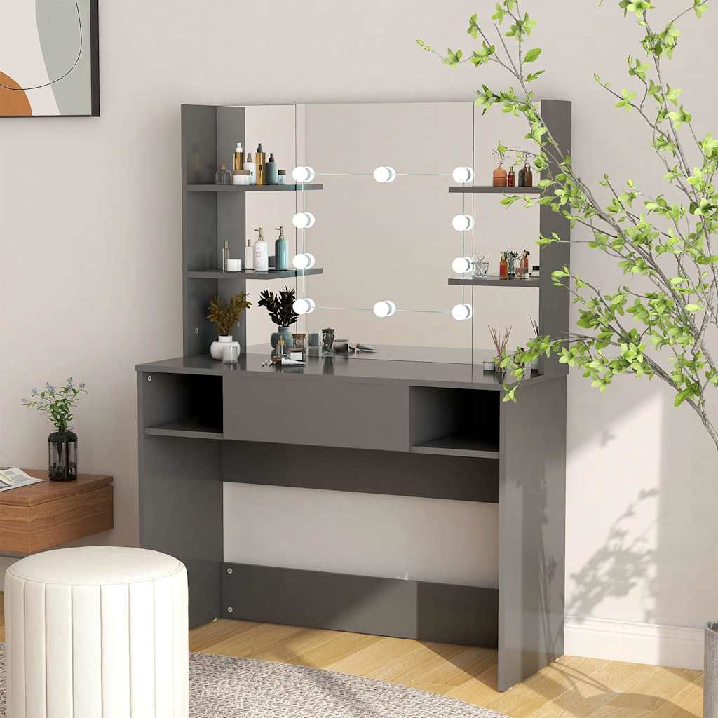 vidaXL Stolik do makijażu z LED 100x40x135 cm, MDF, szary