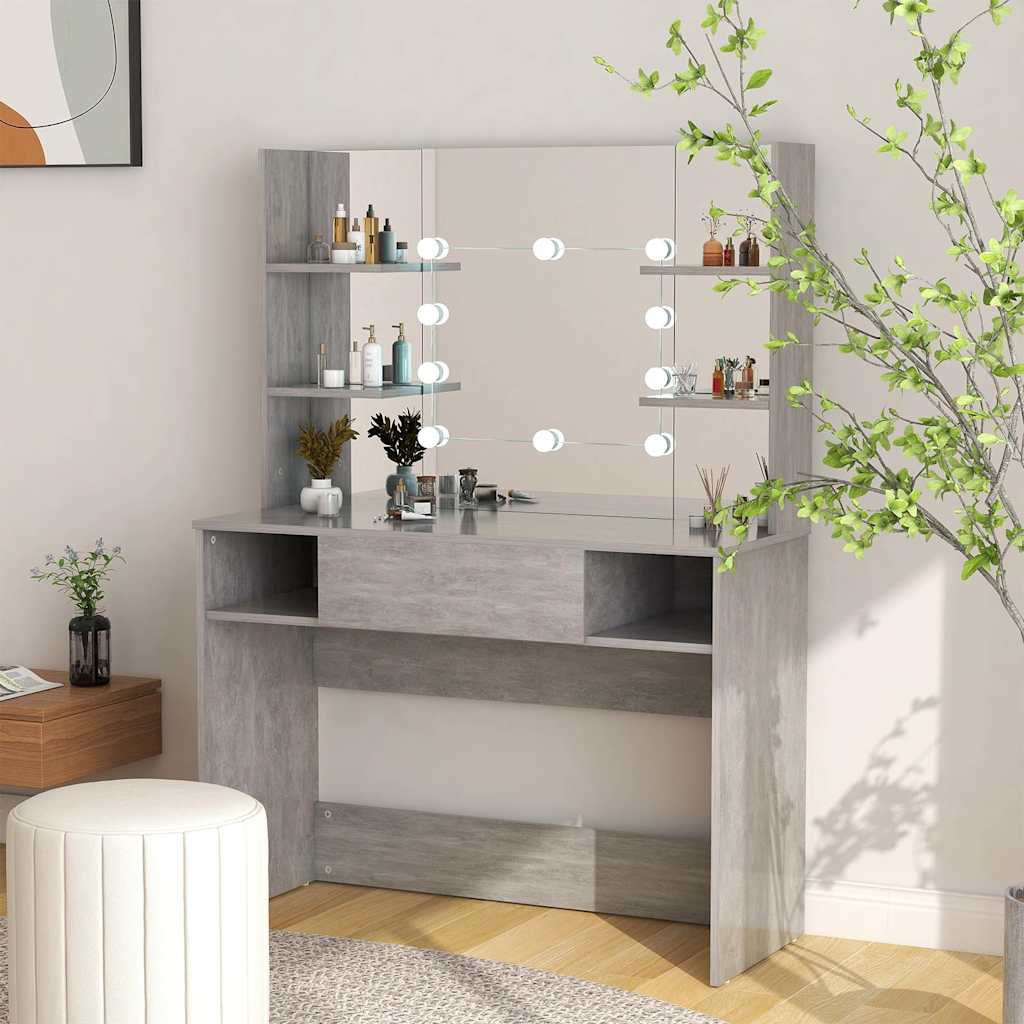 vidaXL Toaletka z oświetleniem LED, 100x40x135 cm, MDF, szarość betonu
