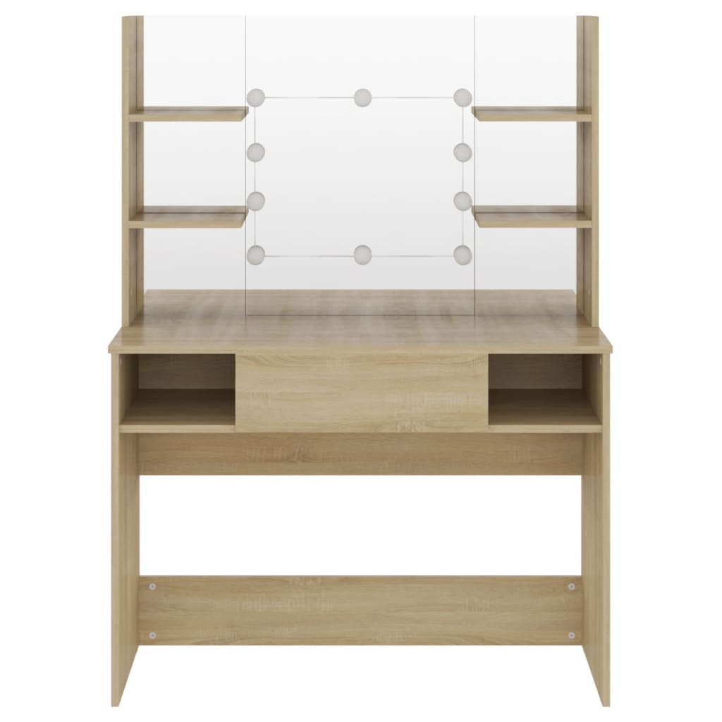 vidaXL Stolik do makijażu z LED, 100x40x135 cm, MDF, kolor dębowy