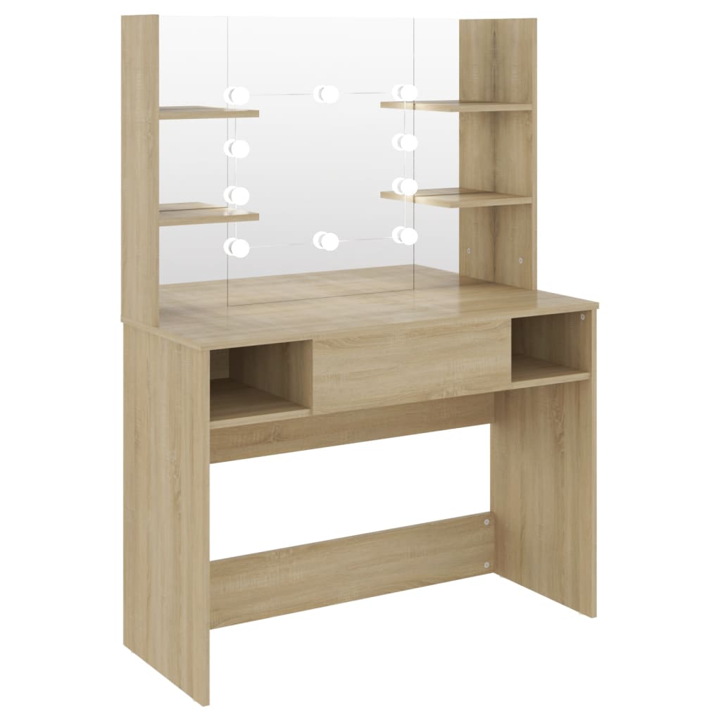vidaXL Stolik do makijażu z LED, 100x40x135 cm, MDF, kolor dębowy
