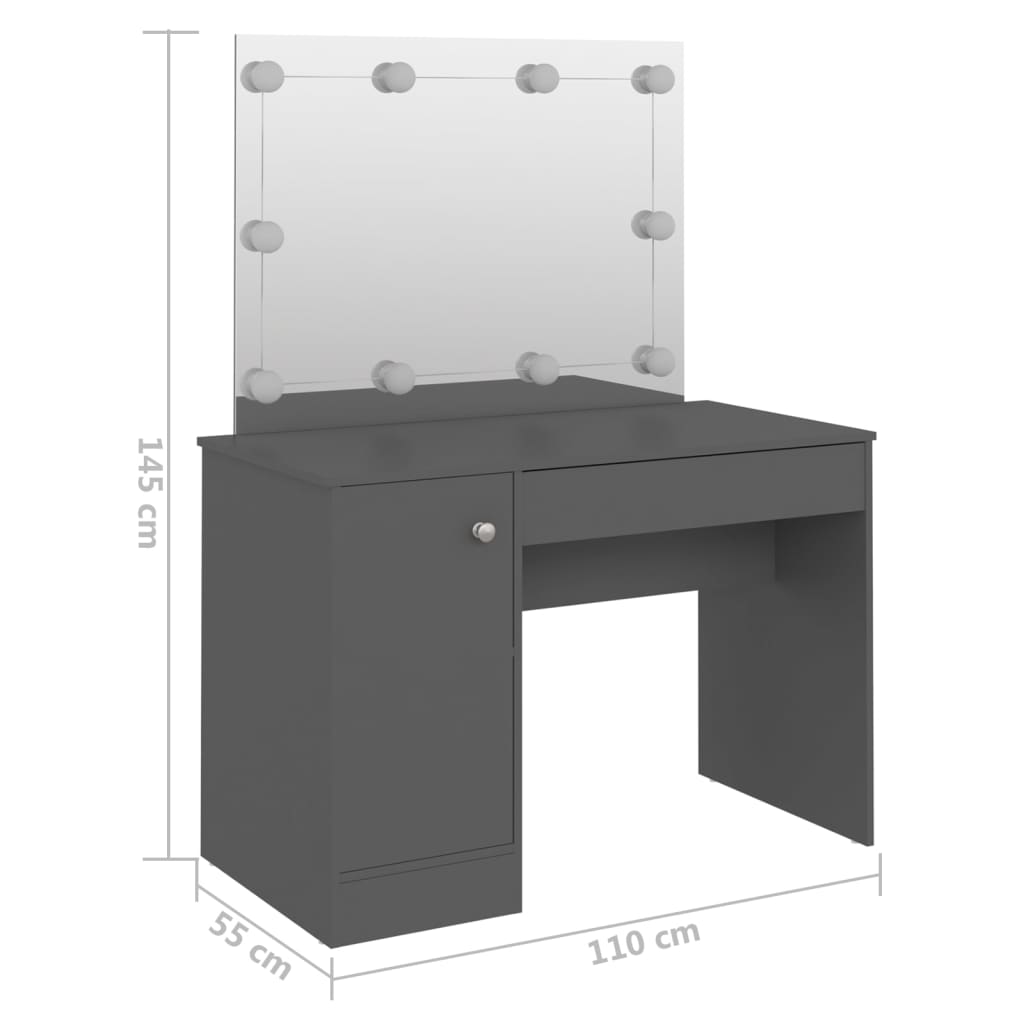 vidaXL Toaletka z oświetleniem LED, 110x55x145 cm, MDF, szara