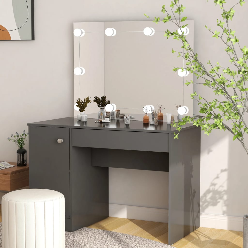 vidaXL Toaletka z oświetleniem LED, 110x55x145 cm, MDF, szara