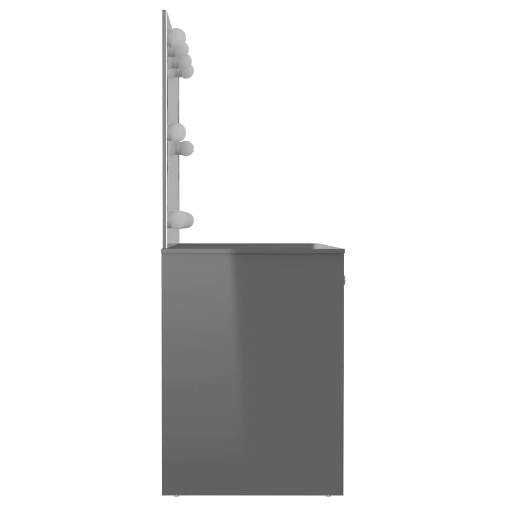 vidaXL Toaletka z LED, 110x55x145 cm, MDF, szara z połyskiem