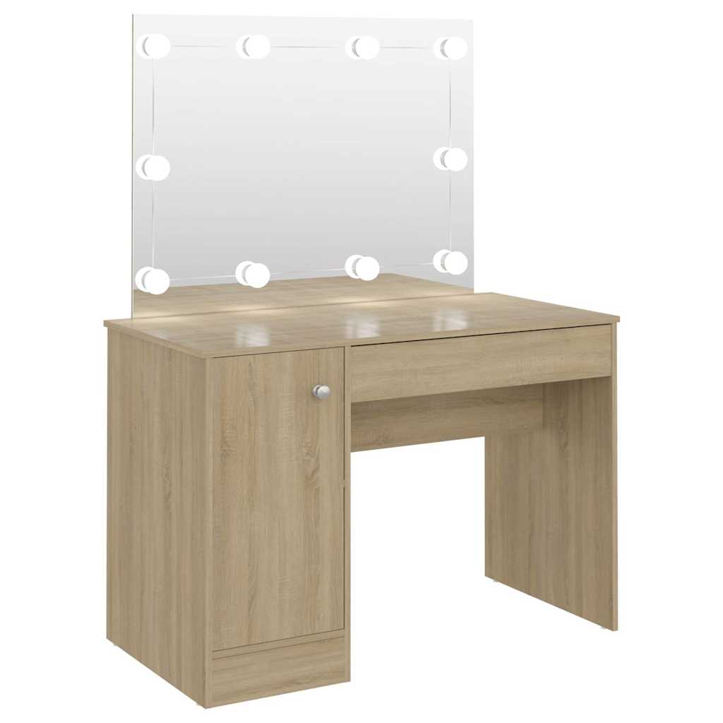 vidaXL Toaletka z oświetleniem LED, 110x55x145 cm, MDF, kolor dębu