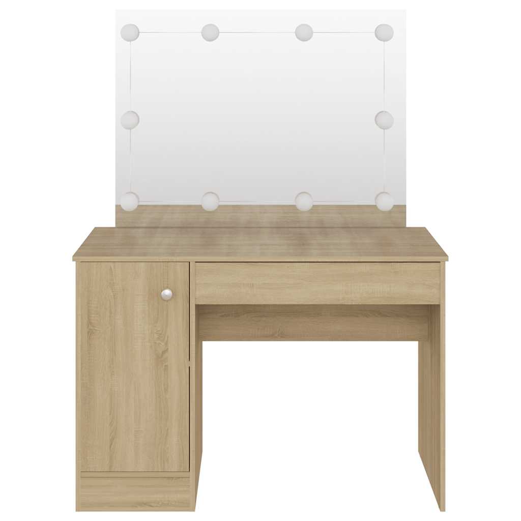 vidaXL Toaletka z oświetleniem LED, 110x55x145 cm, MDF, kolor dębu