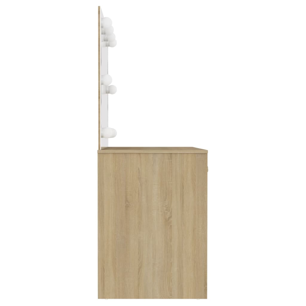 vidaXL Toaletka z oświetleniem LED, 110x55x145 cm, MDF, kolor dębu