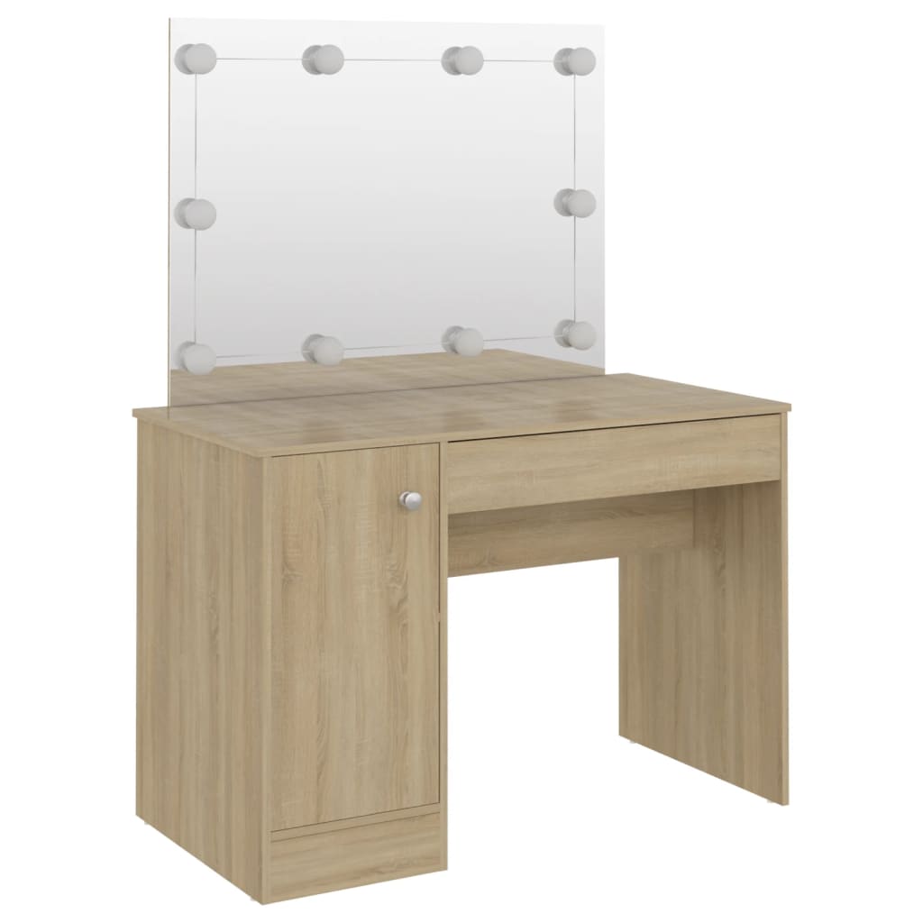 vidaXL Toaletka z oświetleniem LED, 110x55x145 cm, MDF, kolor dębu