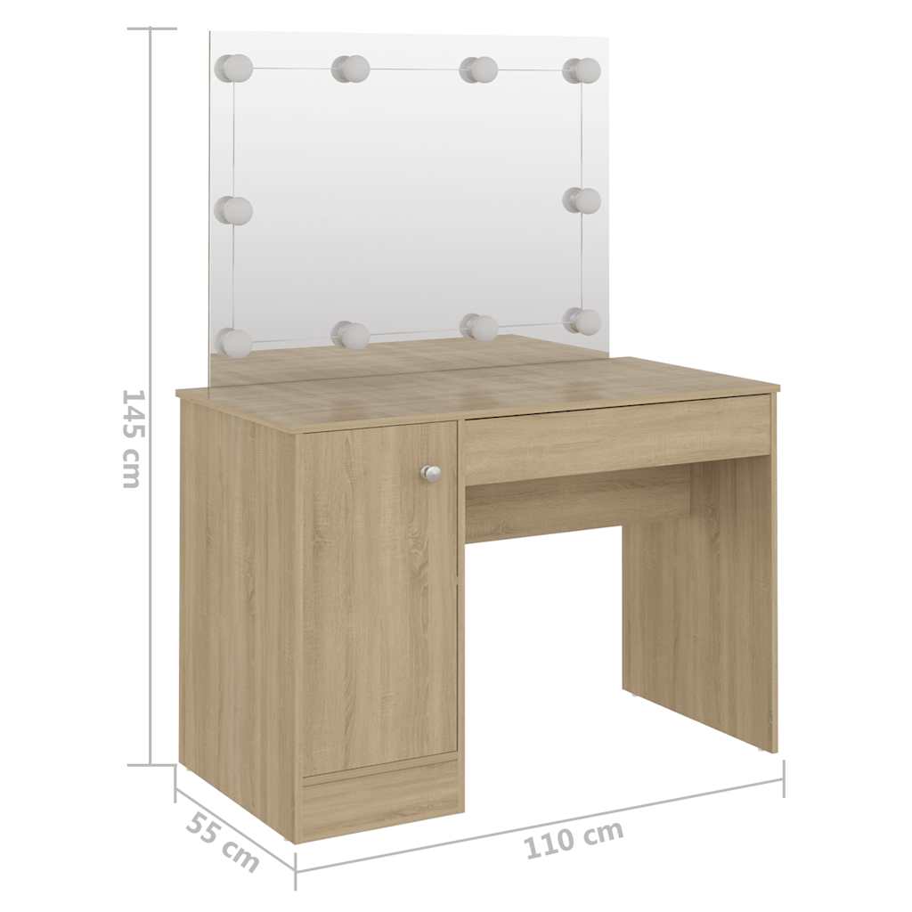 vidaXL Toaletka z oświetleniem LED, 110x55x145 cm, MDF, kolor dębu
